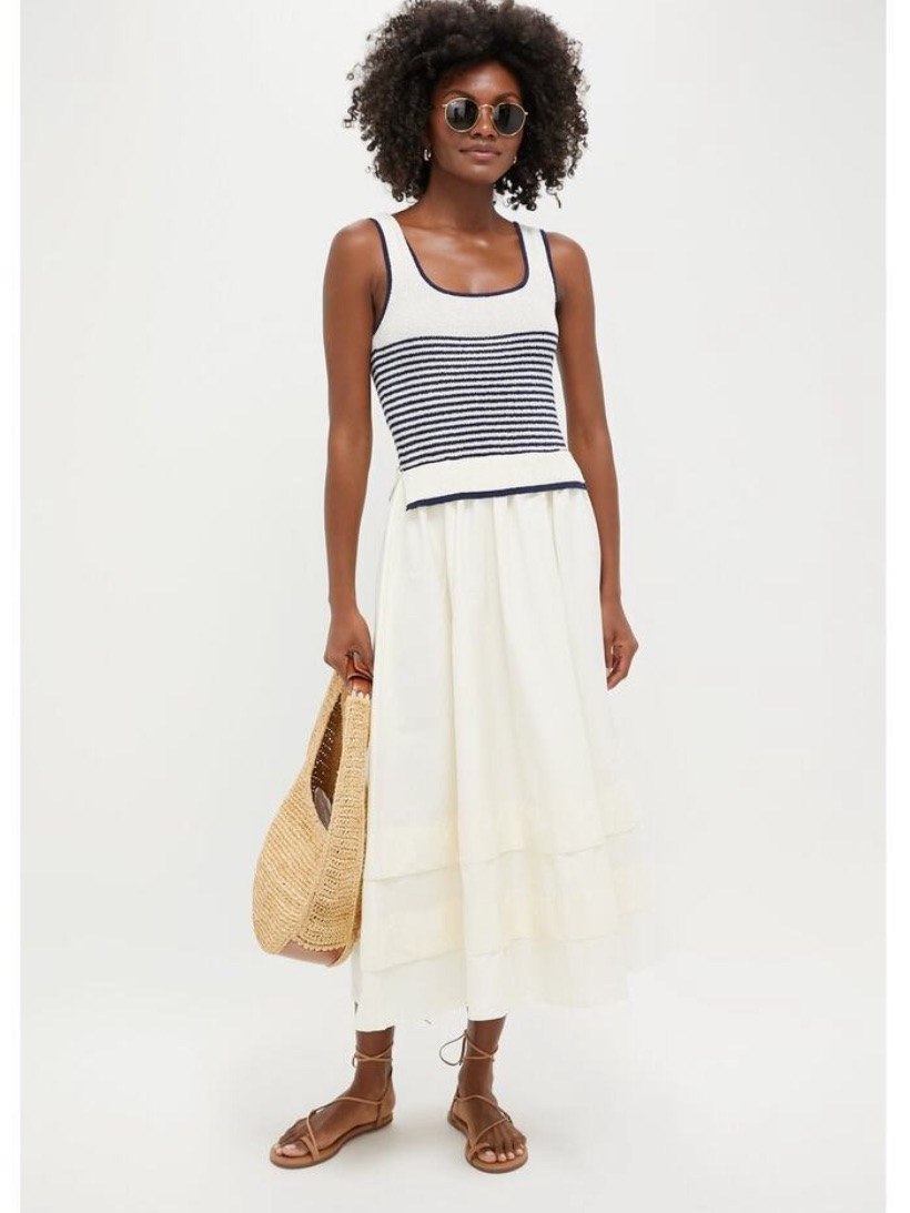 Moon River Cream Maxi Skirt With Navy Trim